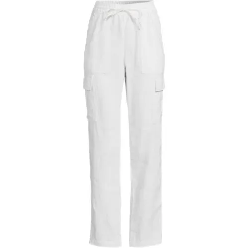 Pantalon Cargo en Lin Taille Haute Élastiquée, Femme Stature Standard