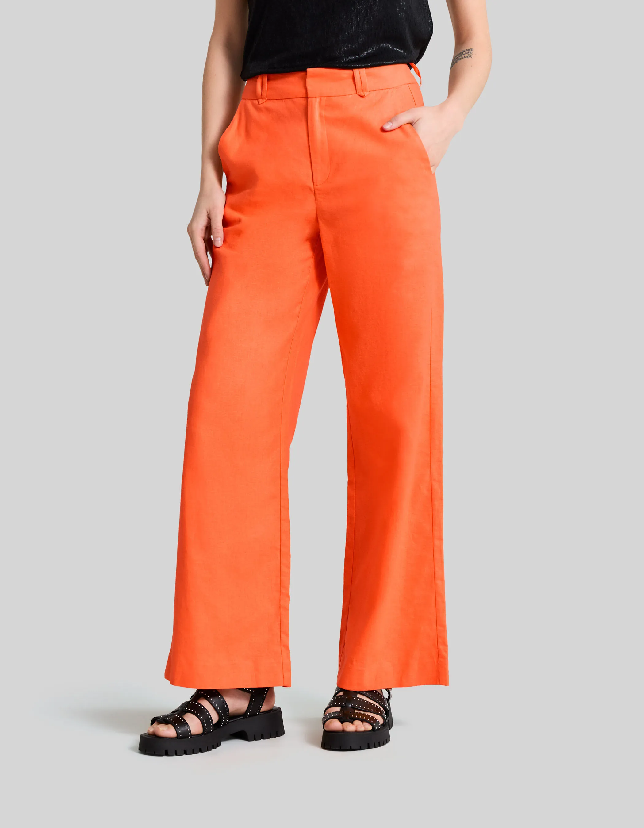 Pantalon de costume orange coton lin Femme