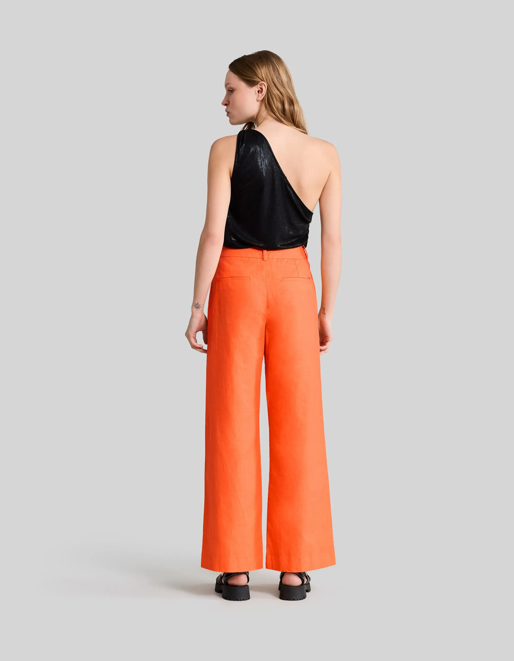 Pantalon de costume orange coton lin Femme