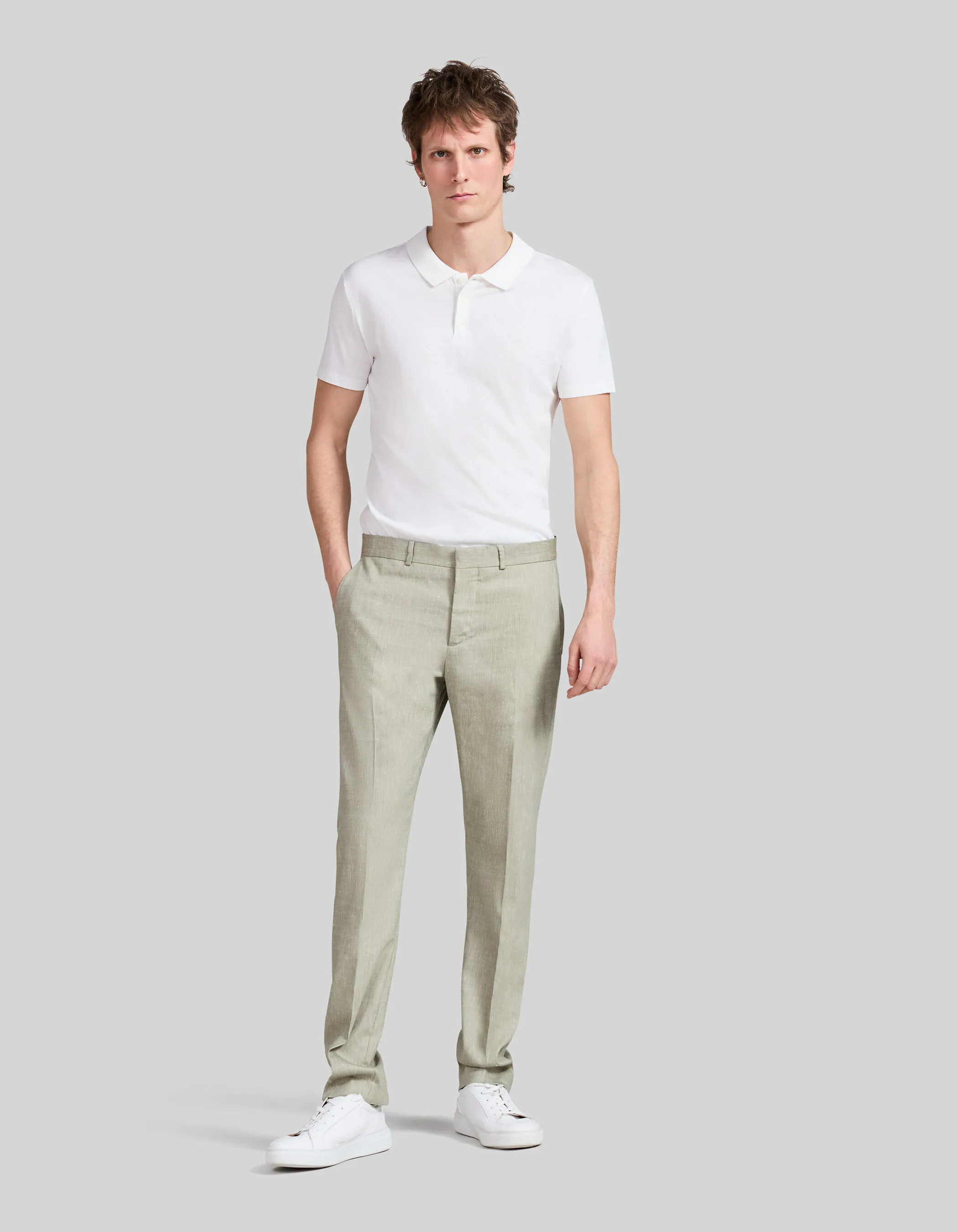 Pantalon de costume pistache lin mélangé Homme