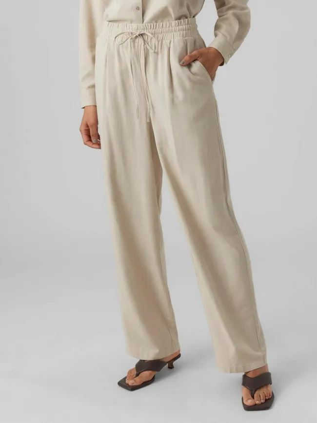 Pantalon en lin large milo beige femme - Vero Moda | wimod