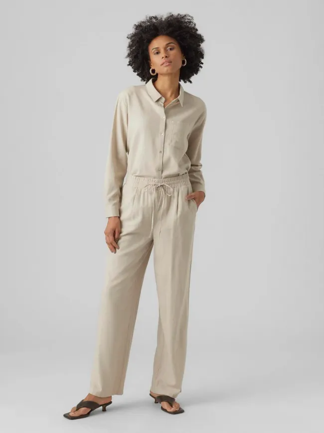 Pantalon en lin large milo beige femme - Vero Moda | wimod