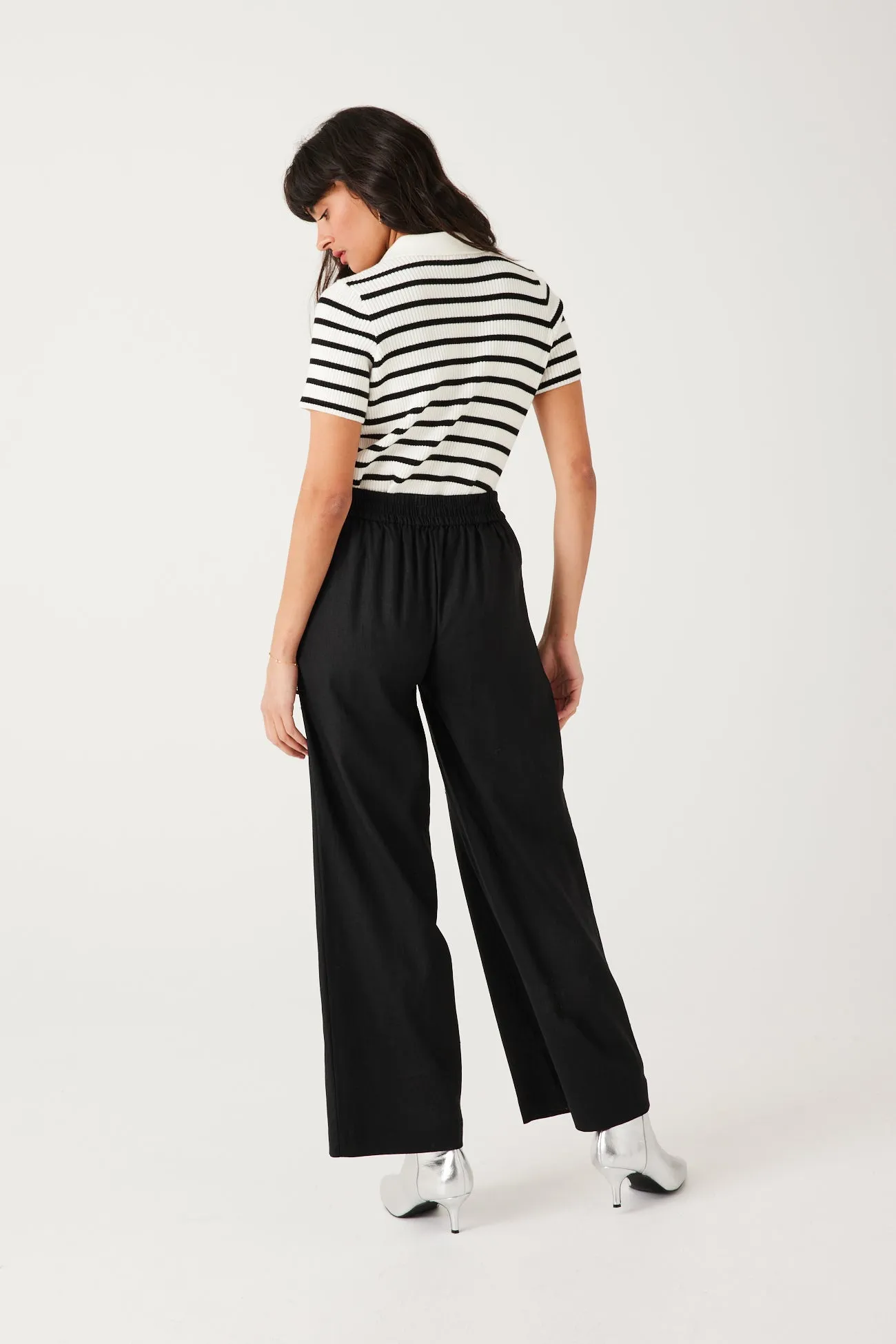 Pantalon large en lin Femme - Noir