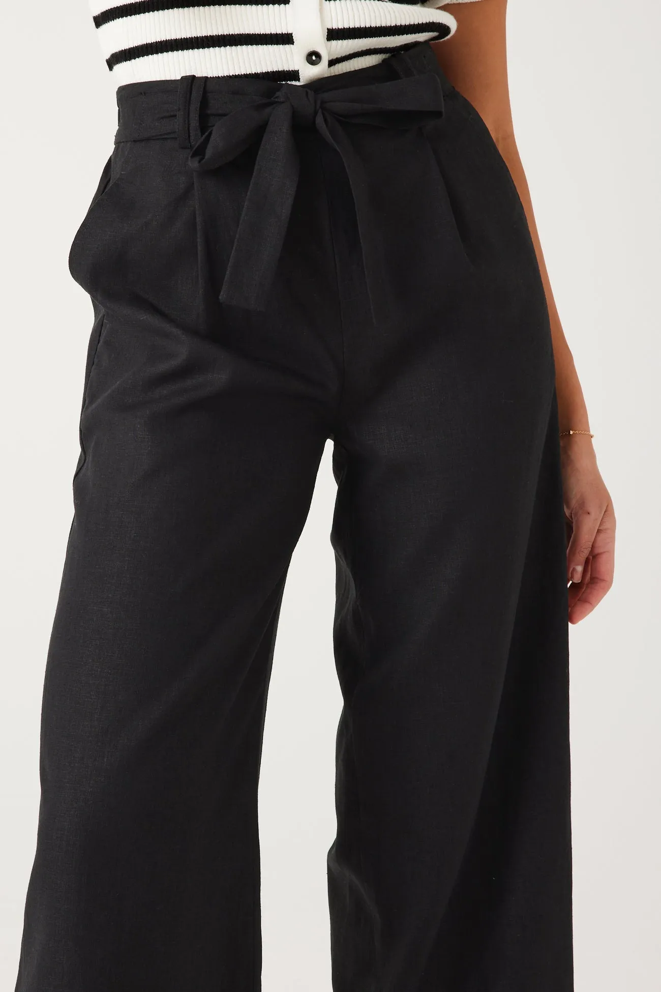 Pantalon large en lin Femme - Noir