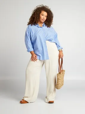 Pantalon large à taille élastiquée - Beige