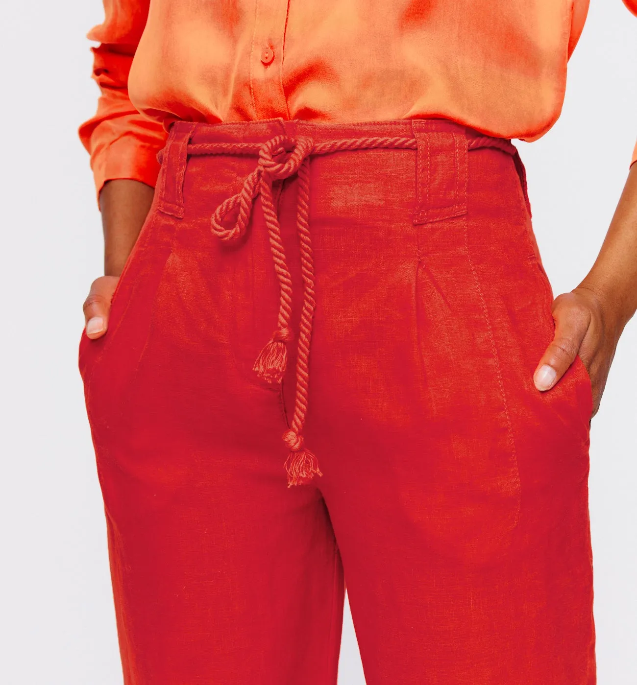 Pantalon taille haute en lin - Orange