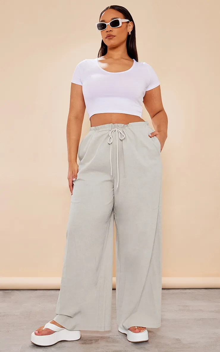 Plus Pantalon gris effet lin froncé à la taille