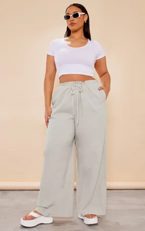 Plus Pantalon gris effet lin froncé à la taille