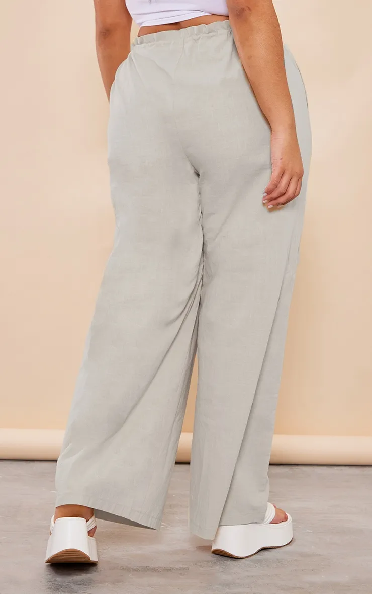 Plus Pantalon gris effet lin froncé à la taille