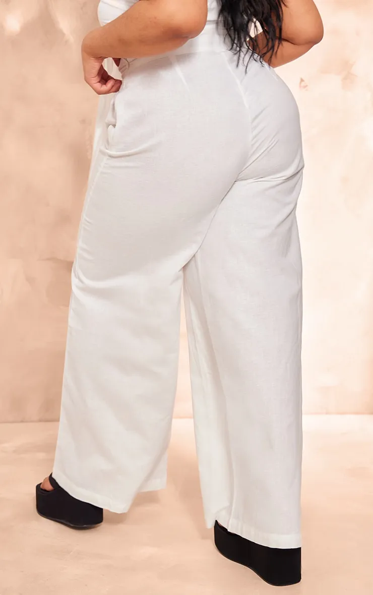 Plus Pantalon large effet lin blanc