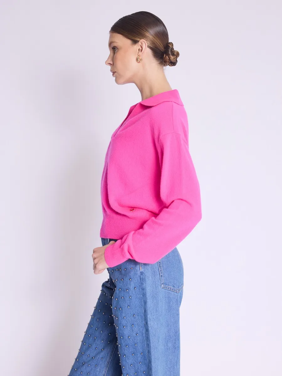 Pull AMYPOLO | Pull rose col polo en cachemire