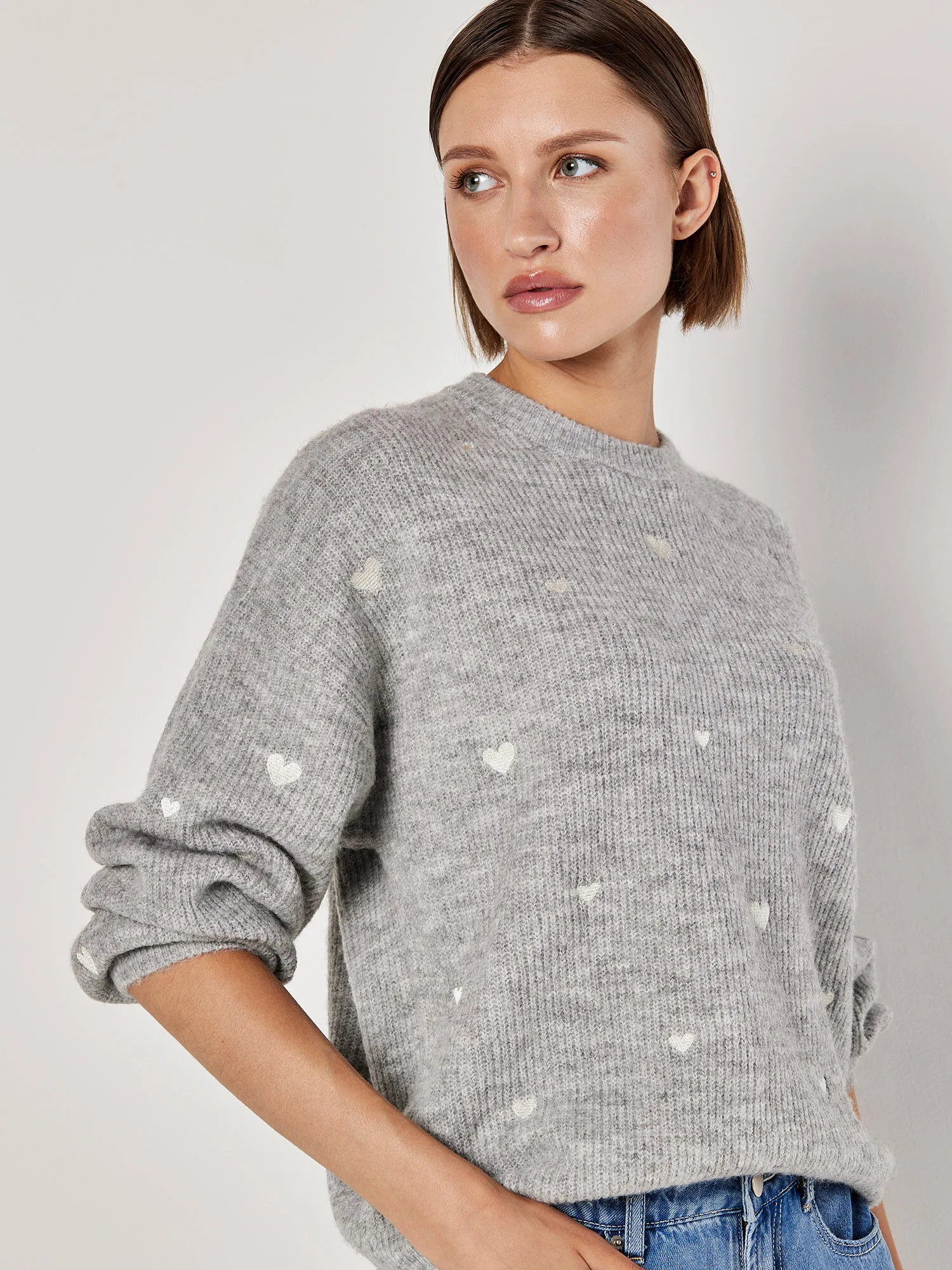 Pull Coeur Brodé Vêtements Apricot