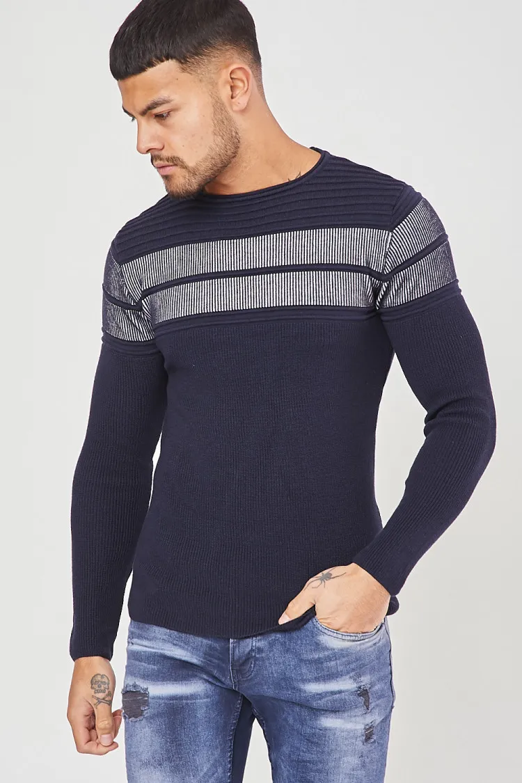 Pull fine maille bleu marine