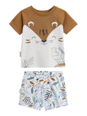 Pyjama enfant manches courtes Garden Party - Camel