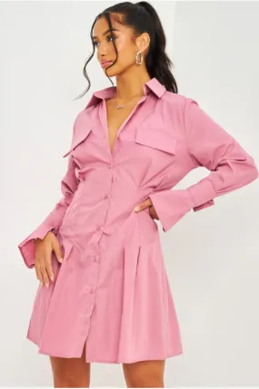 Robe chemise rose cintrée