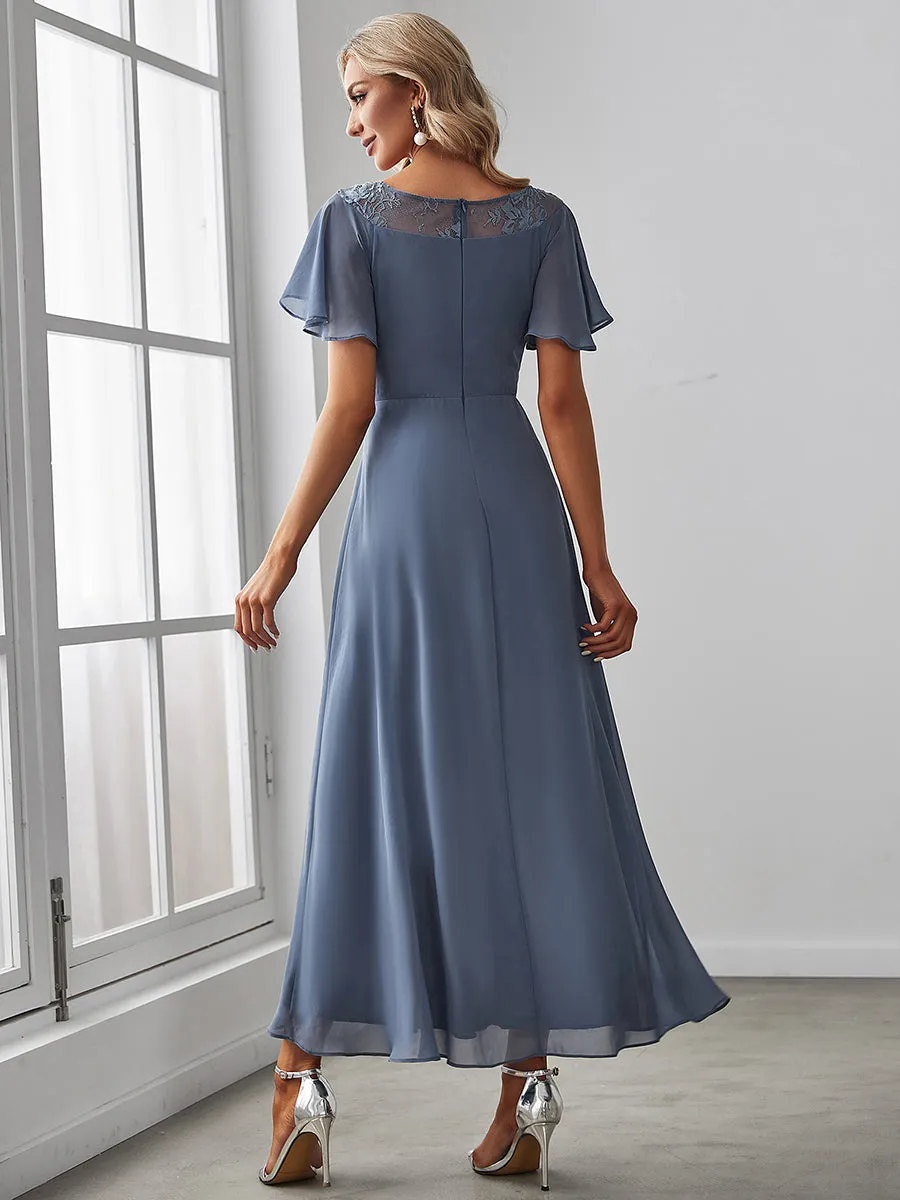 Robe de Loisirs Mi-Longue Trapèze à Col Bateau avec Taille Haute