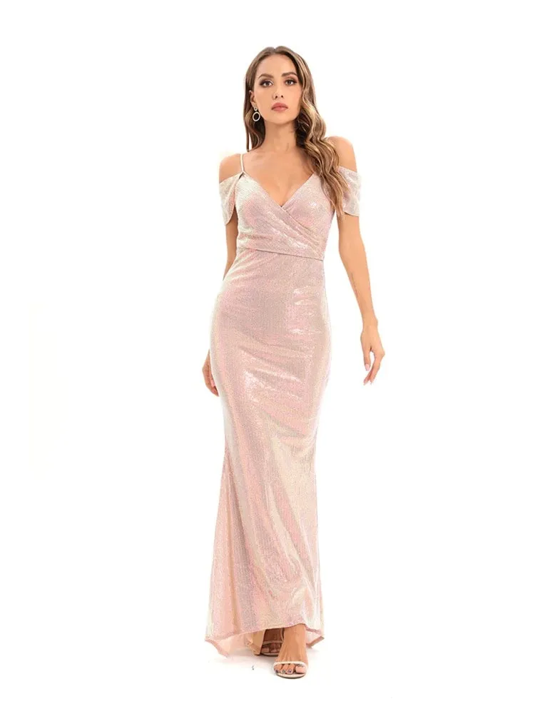 Robe De Soirée Longue  Rose Poudré