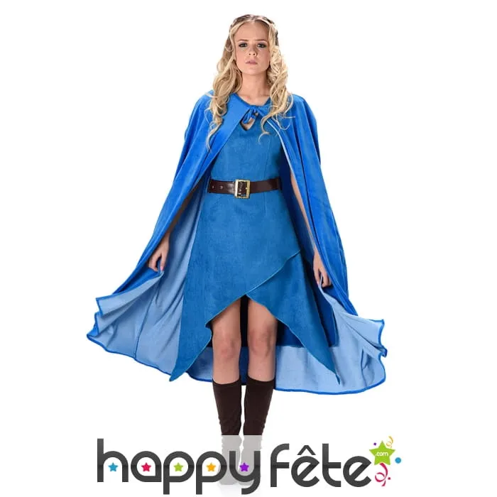 Robe et cape médiévale bleue unie