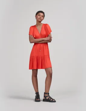 Robe orange froissée manches papillon Femme