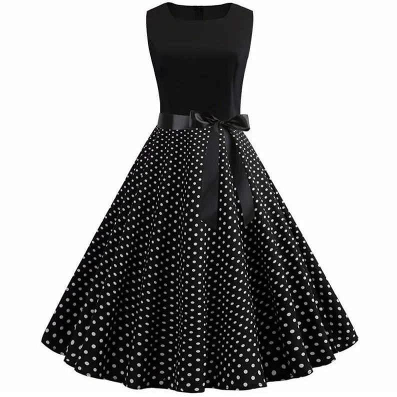 Robe vintage Noire à Pois Blanc à Petit Prix