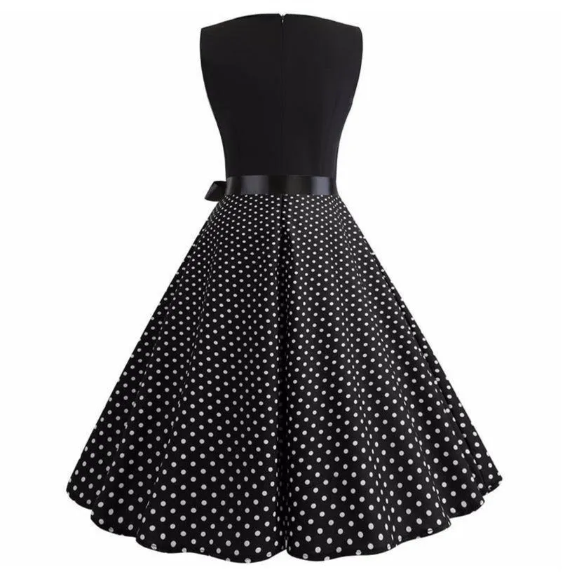 Robe vintage Noire à Pois Blanc à Petit Prix