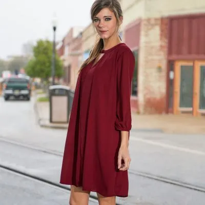 Robe été flottante pour femme manches longues décolleté