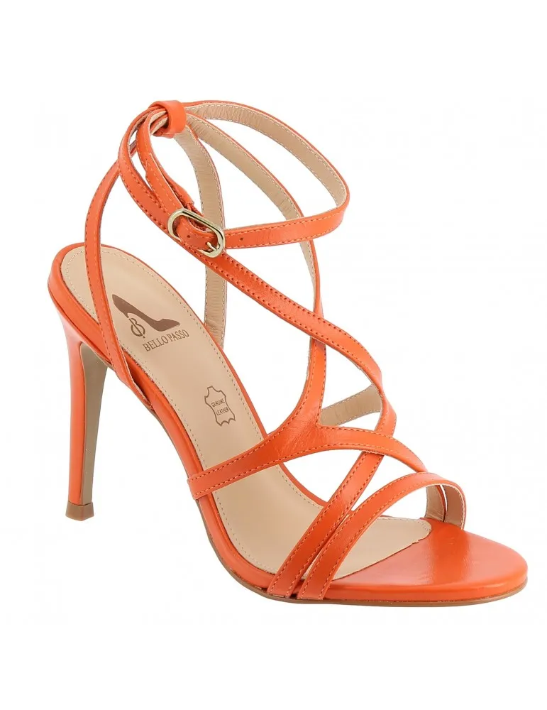 sandales multibrides à talons cuir orange 11 cm