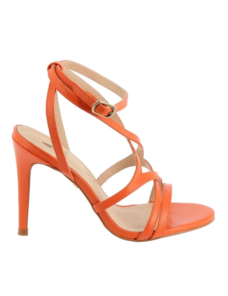 sandales multibrides à talons cuir orange 11 cm