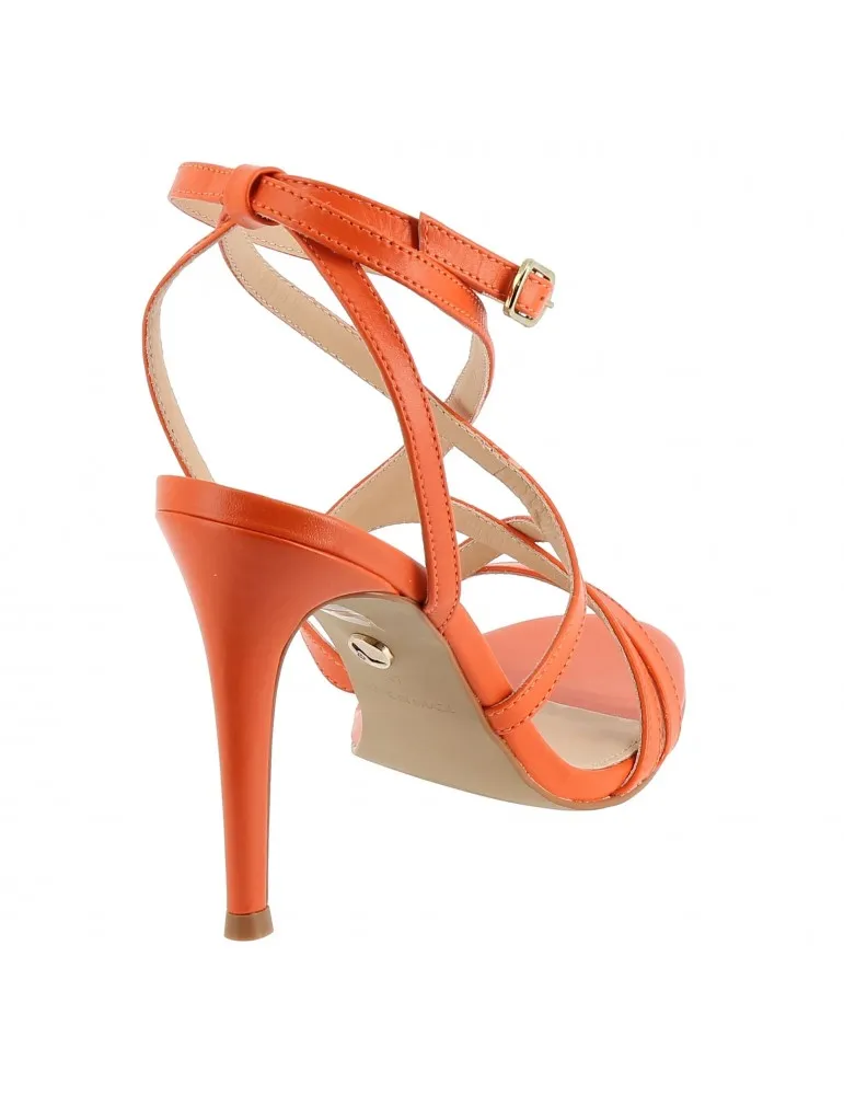 sandales multibrides à talons cuir orange 11 cm