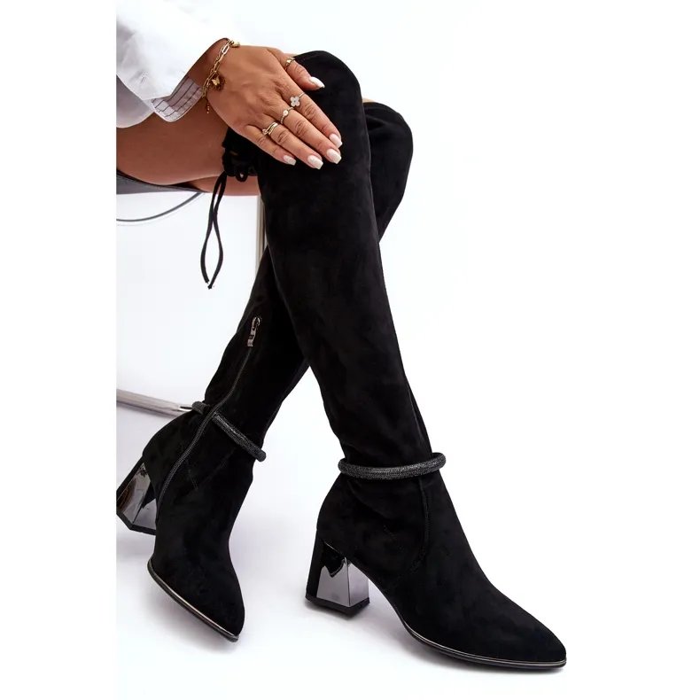 S.Barski Cuissardes à talons hauts pour femmes D&amp;A MR870-65 Noir le noir