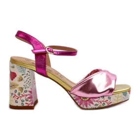 S.Barski Sandales florales à talons hauts pour femmes D&amp;A CR980 Rose