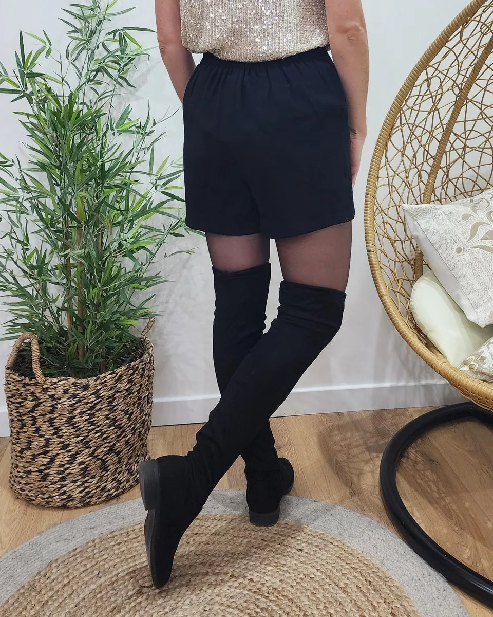 Short femme noir taille haute