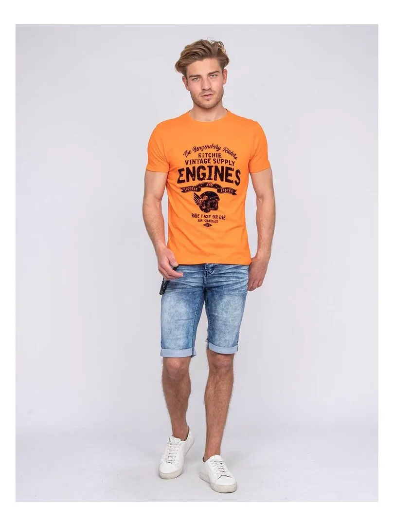 T-shirt col rond pur coton NADJAR - Orange