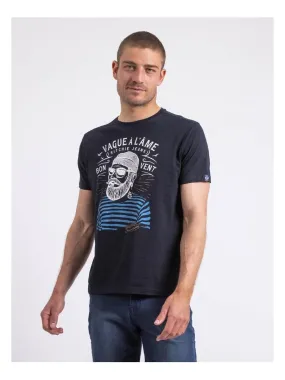 T-shirt col rond pur coton NAPLE - Bleu marine