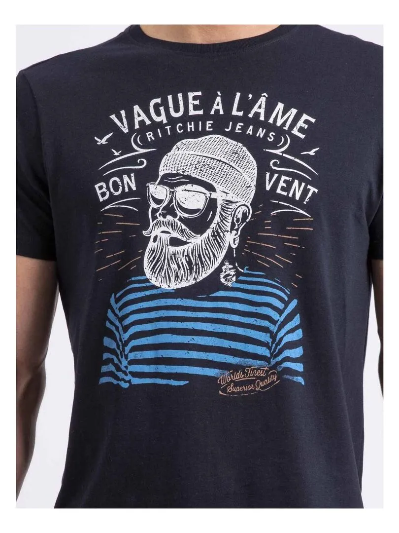 T-shirt col rond pur coton NAPLE - Bleu marine