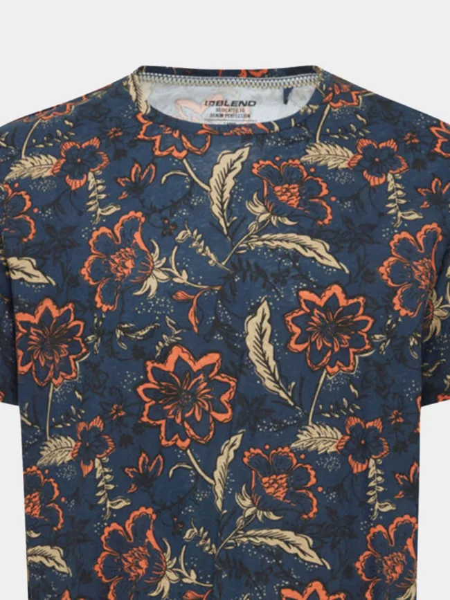 T-shirt floral bleu marine homme - Blend | wimod