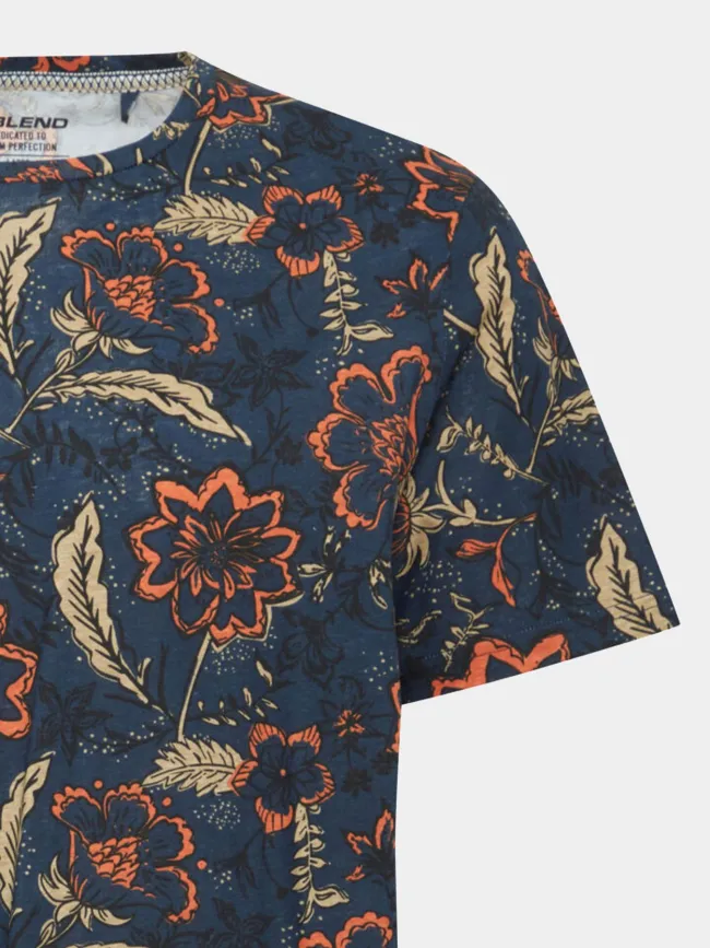 T-shirt floral bleu marine homme - Blend | wimod