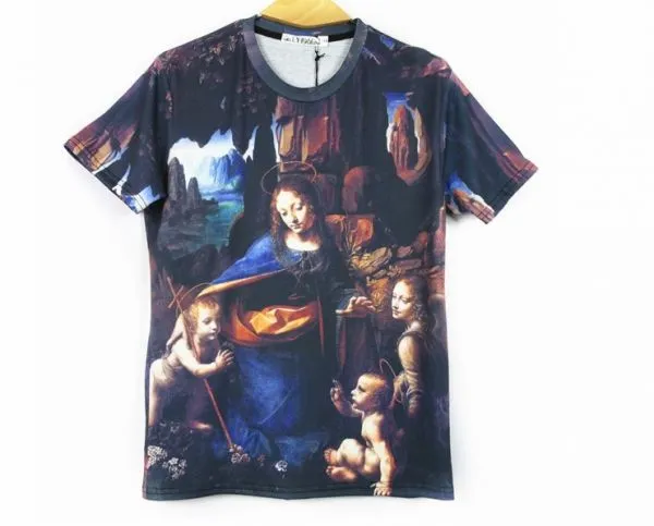 T shirt La Vierge aux Rochers Da Vinci Religion Slim  Imprimé