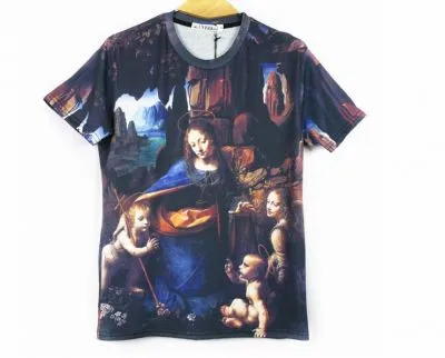 T shirt La Vierge aux Rochers Da Vinci Religion Slim  Imprimé