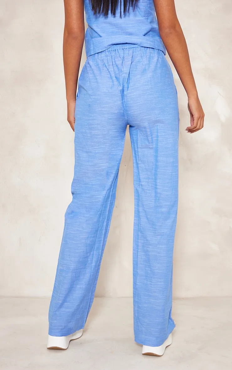 Tall Pantalon large effet lin bleu