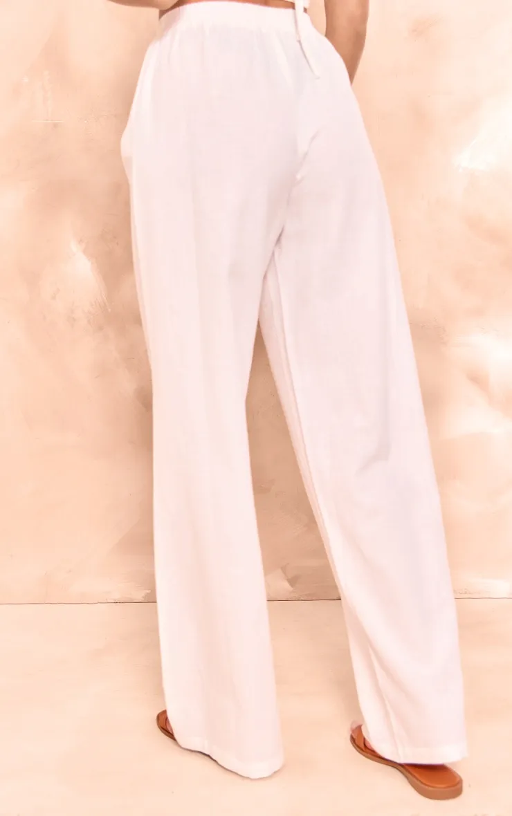 Tall Pantalon large en effet lin blanc à cordons ajustables