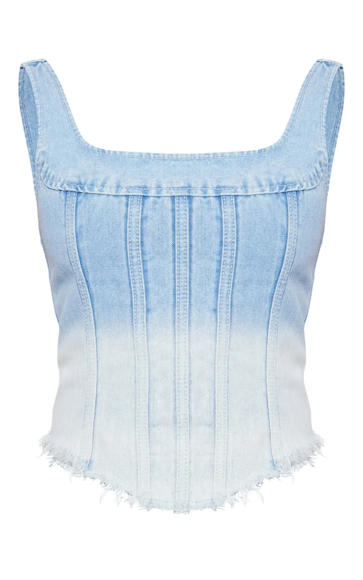 Tall Top corset en jean bleu délavé à ourlet élimé