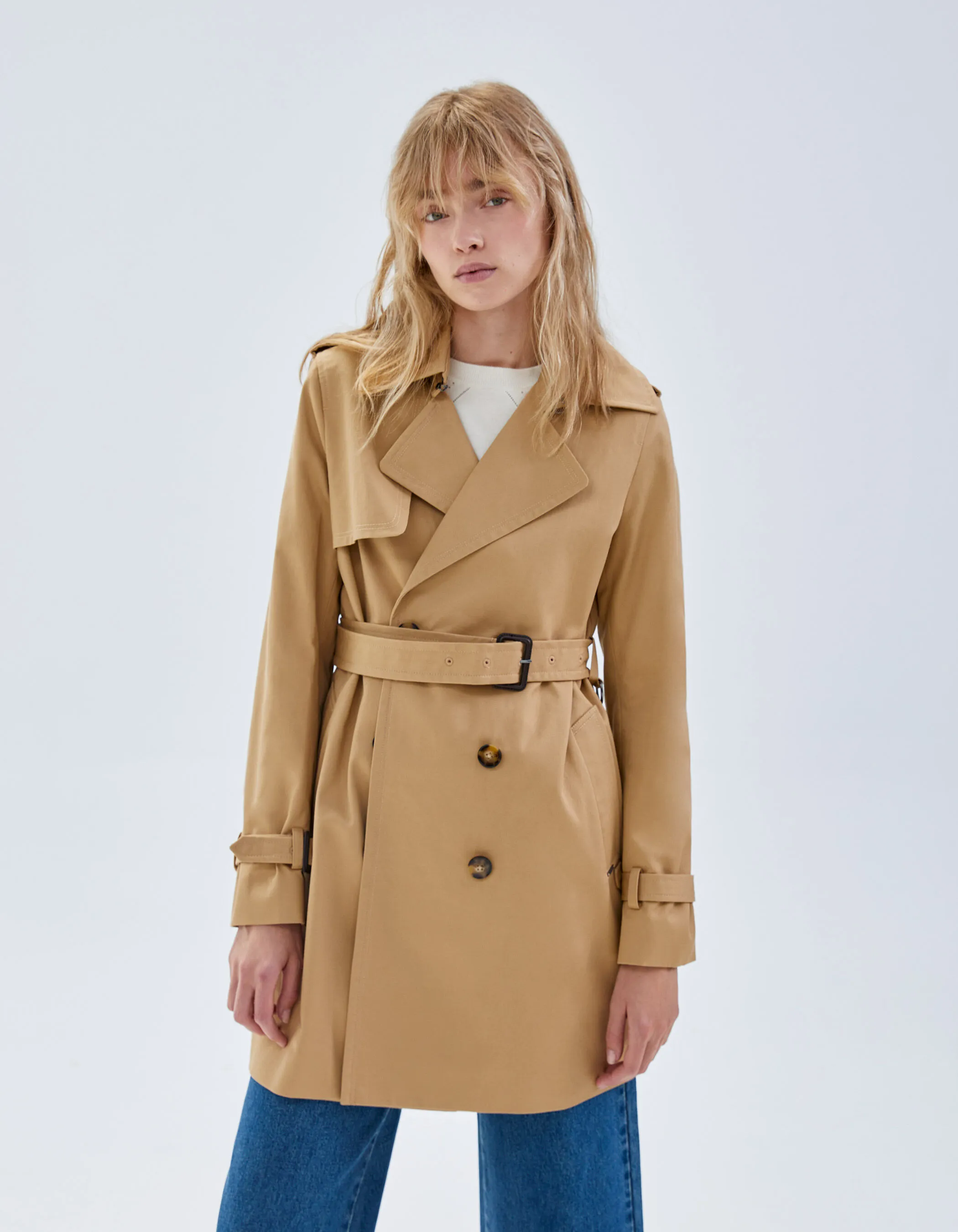 Trench beige mi-long ceinturé Femme