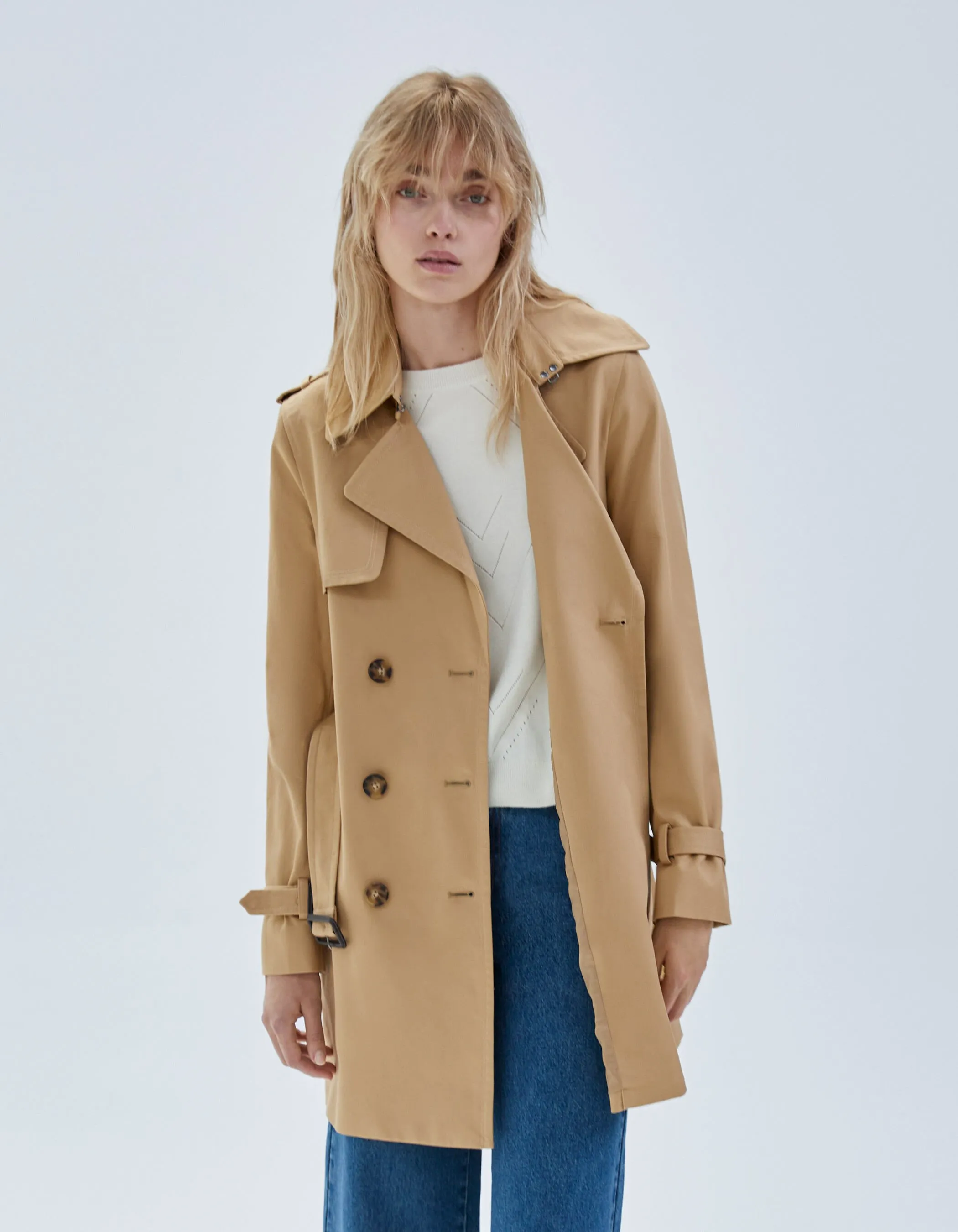 Trench beige mi-long ceinturé Femme