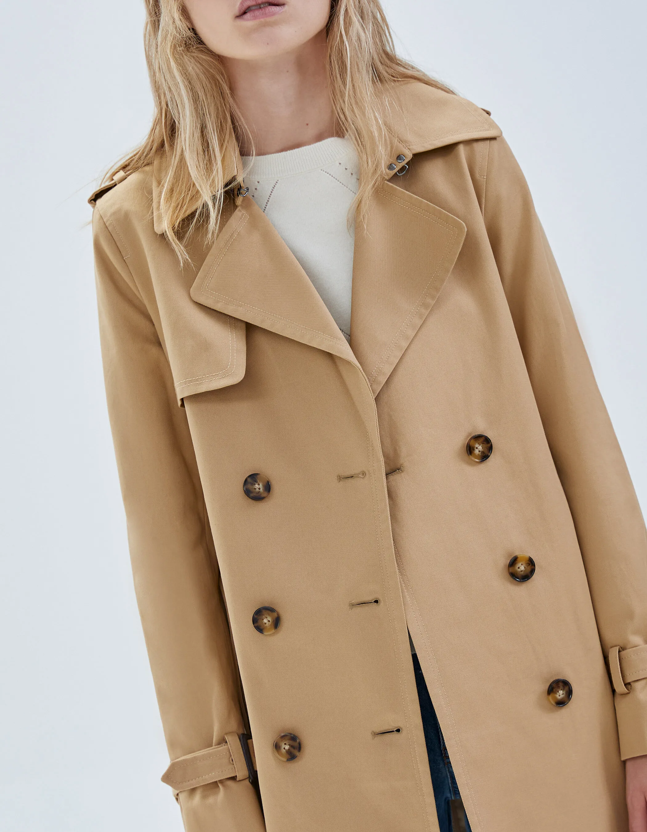 Trench beige mi-long ceinturé Femme