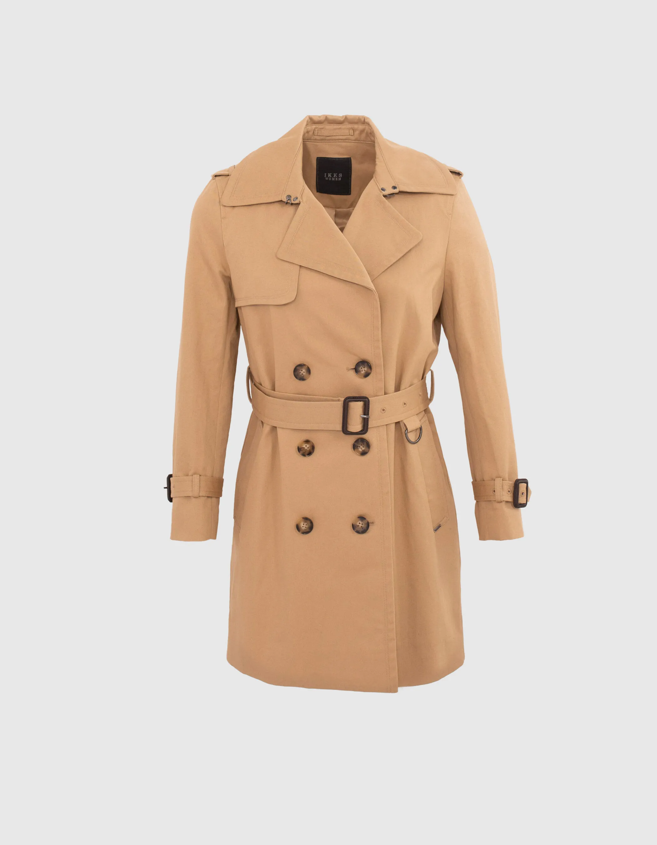 Trench beige mi-long ceinturé Femme