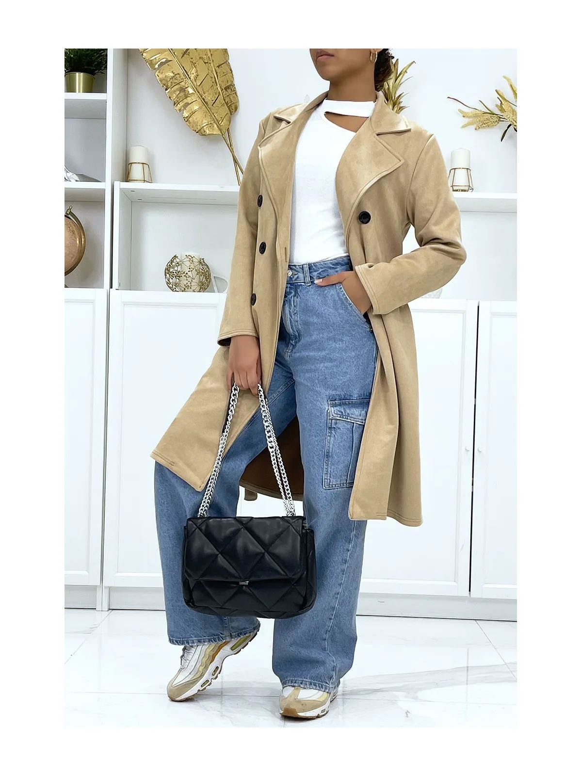 Trench camel en suédine très chic pour femme