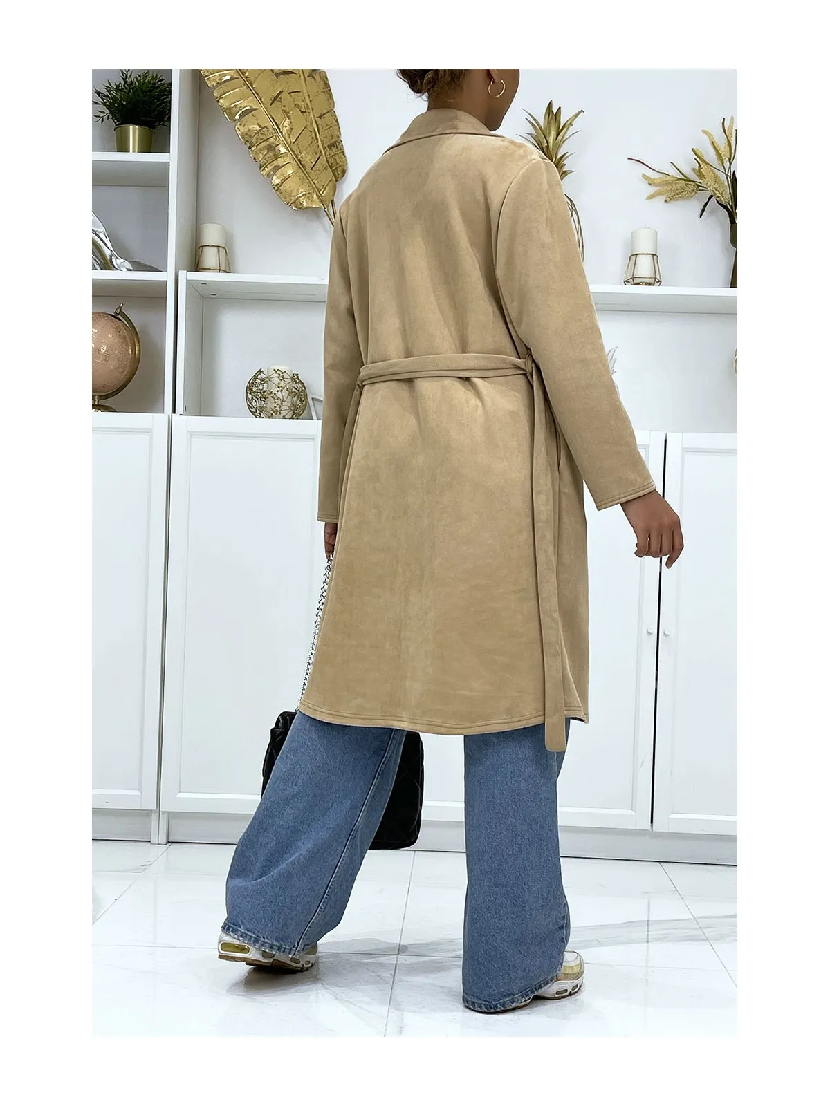 Trench camel en suédine très chic pour femme