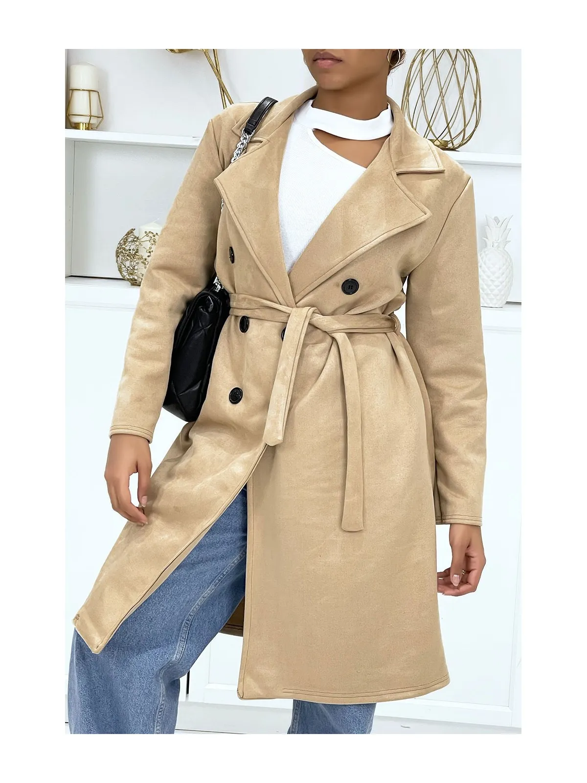 Trench camel en suédine très chic pour femme