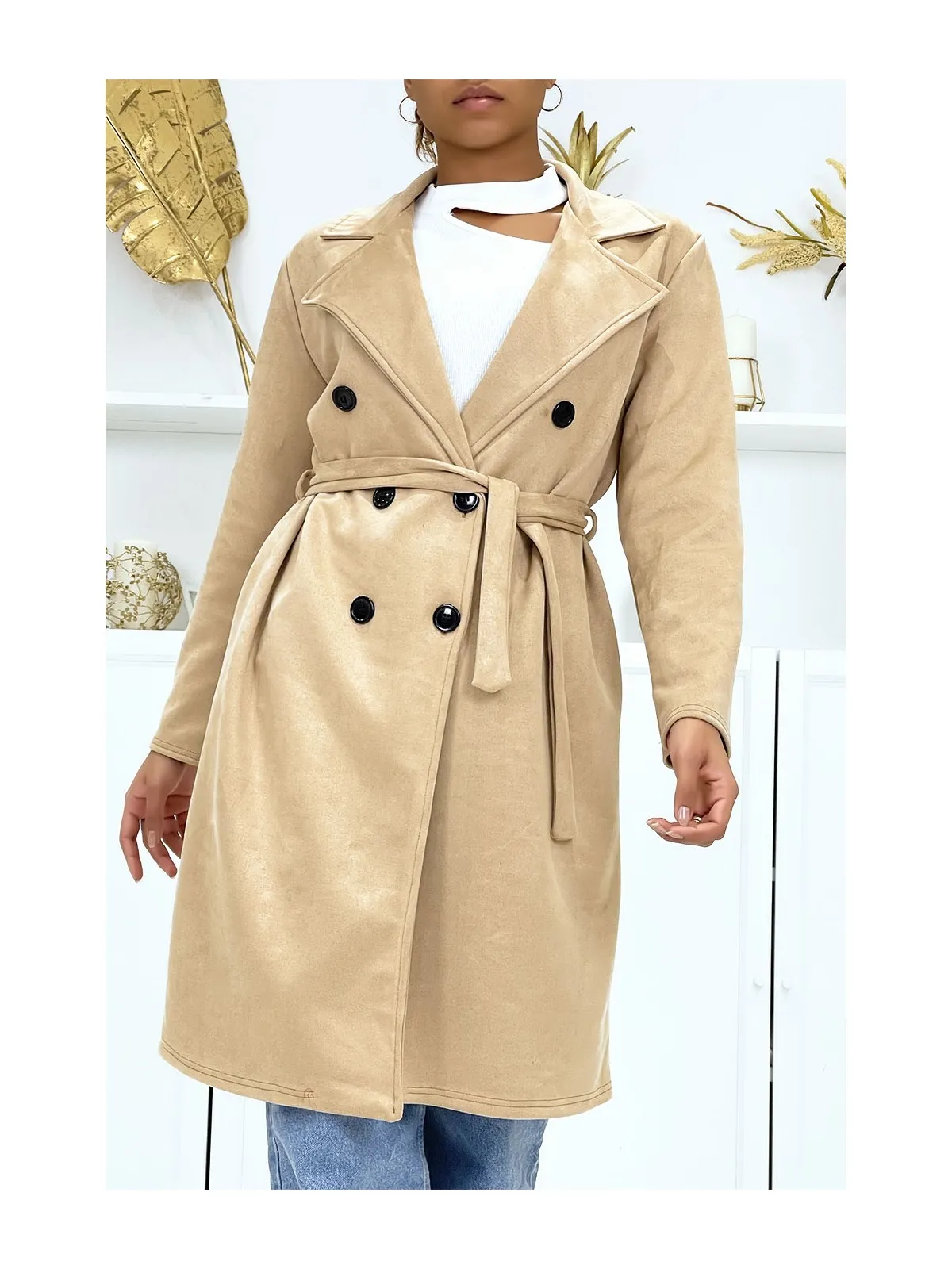 Trench camel en suédine très chic pour femme